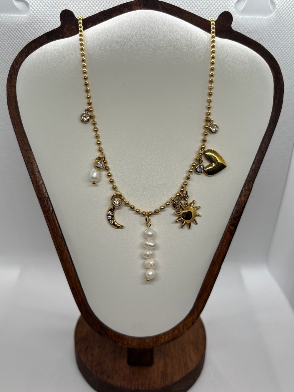 Gold Charm Necklace with Pearls